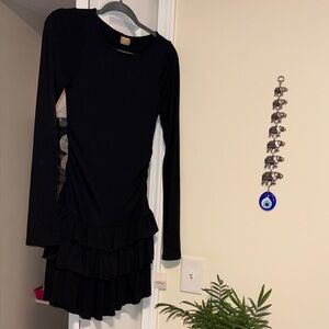 FP Movement by Free People Black Long Sleeve Ruffle Dress